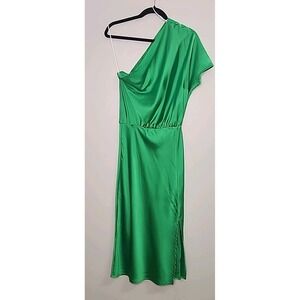 RENEE C. Womens Small One Shoulder Kelly Green Scarf Satin Maxi Dress Sexy